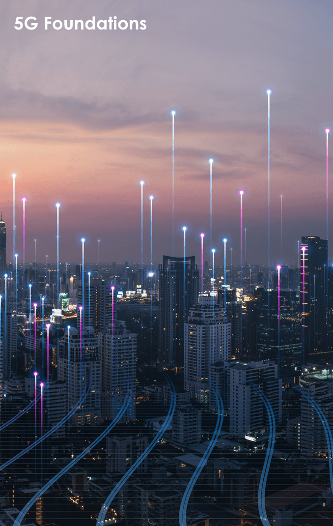 Image of light towers moving towards the sky